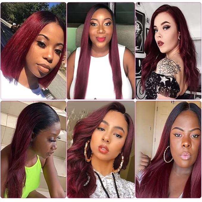 Burgundy Human Hair Bundles 1B99j Two Tone Black and Burgundy Straight Bundles 18 20 22 inch Double Weft Brazilian Virgin Remy Hair Extensions Soft and Silky For Black Women