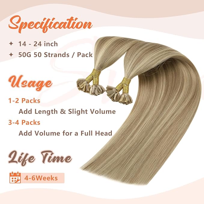 Sunny Golden Blonde U Tip Hair Extensions 18in U Tip Hair Extensions Human Hair Ash Blonde Highlights Light Blonde Utip Human Hair Extensions Hot Fusion Ktip Human Hair Extensions Soft Silky 50g/s
