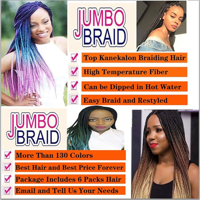 6 Packs Ombre Jumbo Braiding Hair Extensions 24 Inch High Temperature Synthetic Fiber Hair Extensions for Box Braids Braiding Hair (Deep Green to Yellow Green)