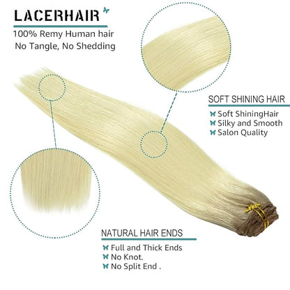 Lacer Blonde Clip in Extensions Real Human Hair Platinum Blonde with Lightest Brown Roots Human Hair Clip Ins 120G with 16 Clips 7Pcs 18 Inch