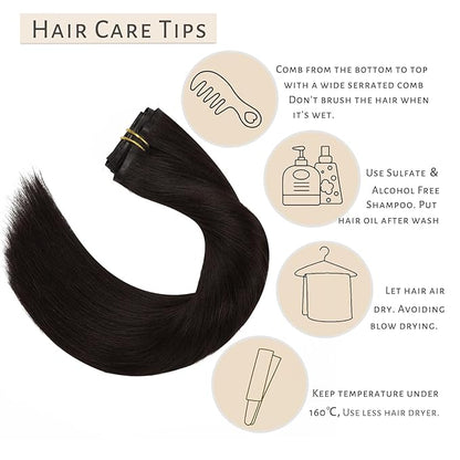 Caliee Seamless Clip in Hair Extensions Human Hair Natural Remy Hair Soft Silky Straight Color 2 Dark Brown Hair Extensions 7 Pcs 16 Inch 110 G Clip on Real Hair Gift for Women