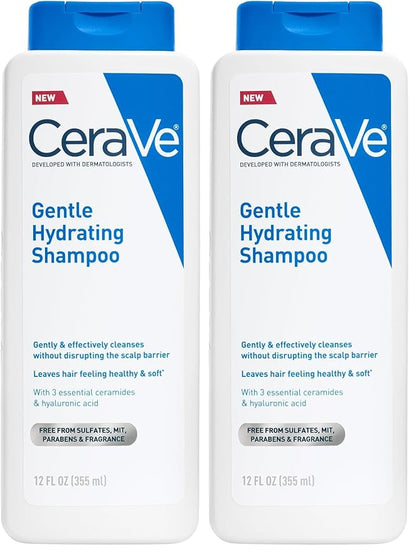 CeraVe Gentle Hydrating Shampoo, With Ceramides, Niacinamide & Hyaluronic Acid For Soft, Healthy Looking Hair & Scalp, Sulfate Free & Color Safe Shampoo, For All Hair Types, 12 Oz (Pack of 2)
