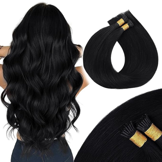 MAXITA I Tip Hair Extensions Human Hair,50g/50s Jet Black 22 Inch Comfortable Wear, Invisible & Natural Cold Fusion, 100% Remy Human Hair Itip Keratin Hair Extensions