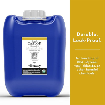 Bulk Castor Oil - Unrefined, Expeller Pressed, USDA Organic - Large 5 Gallon Jerrican - 100% Pure & Undiluted Aceite De Ricino - for Skin, Eyelashes, Eyebrows, and Hair Growth