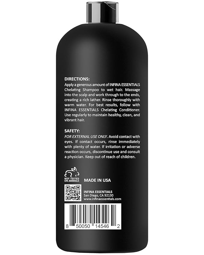 Chelating Hard Water Shampoo with Chelactik-3 & Rosemary Oil - Color Safe Metal Detox Shampoo for Build-Up & Swimmers Hair - 16 fl oz