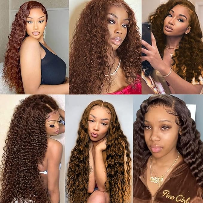 #4 Brown Bundles Human Hair Deep Wave Bundles 14 14 14 Inch Human Hair Weave 3 Bundle Unprocessed Brazilian Virgin Hair Chocolate Brown Deep Curly Human Hair Extensions 50 Grams/Bundle