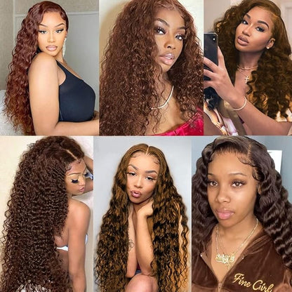 #4 Brown Bundles Human Hair Deep Wave Bundles 14 14 14 Inch Human Hair Weave 3 Bundle Unprocessed Brazilian Virgin Hair Chocolate Brown Deep Curly Human Hair Extensions 50 Grams/Bundle