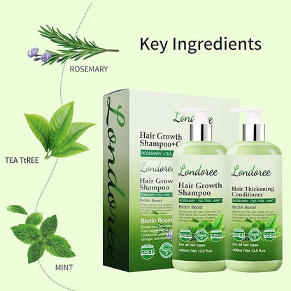Rosemary Shampoo and Conditioner Set for Hair Growth – Biotin & Tea Tree Oil – Thickening & Strengthening Formula for Thinning Hair, Hair Loss, Scalp Therapy – 13.5 fl oz Each (400ml)