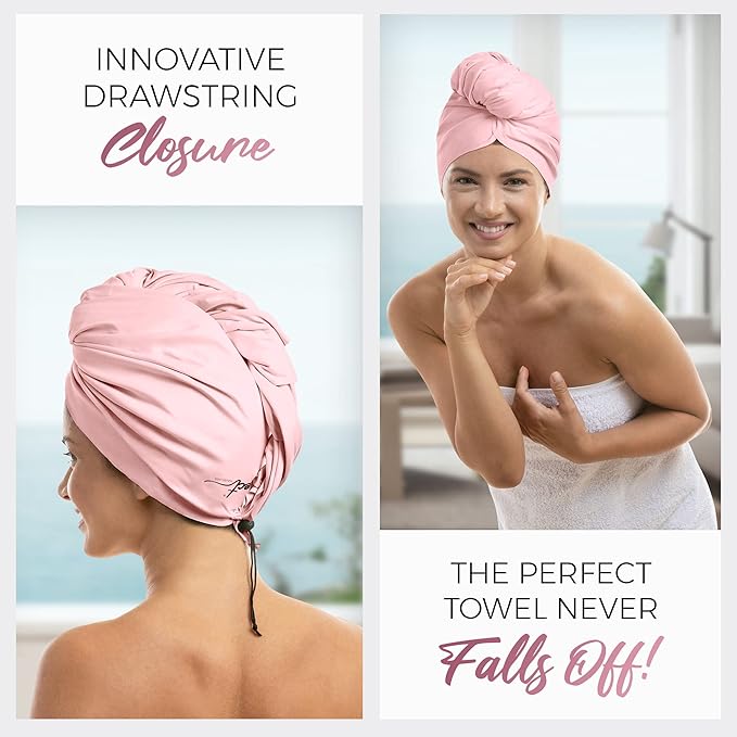 THE PERFECT HAIRCARE Microfiber Hair Towel Wrap + 2 Smooth Large Hair Drying Tie for Wet Hair - Anti-Frizz, Gentle, Super Absorbent Hair Scrunchies for Women - Also Use as a Face Washing Wristband