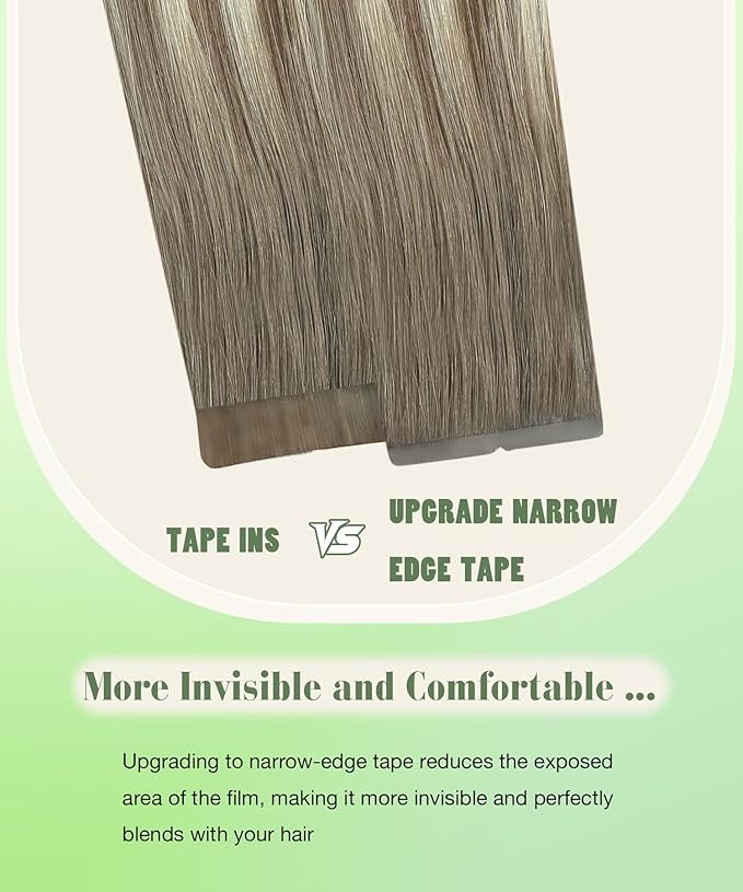 SURNEL Tape in Hair Extensions Human Hair Ombre Color 8 Ash Brown Fading to 60 Platinum Blonde Tape in Hair Extensions 14 inch Silky Remy Tape Hair 20pcs 50g(#8T60-14)