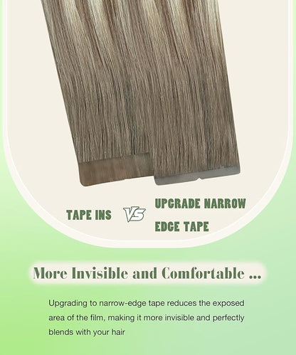 SURNEL Tape in Hair Extensions Human Hair Ombre Color 8 Ash Brown Fading to 60 Platinum Blonde Tape in Hair Extensions 14 inch Silky Remy Tape Hair 20pcs 50g(#8T60-14)