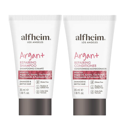 ALFHEIM Argan Repairing Shampoo & Conditioner Travel Set | Sulfate-Free&Paraben-Free | Argan Oil, Keratin & Niacinamide for Dry, Damaged, Color-Treated Hair | Hydrating, Strengthening & Anti-Frizz