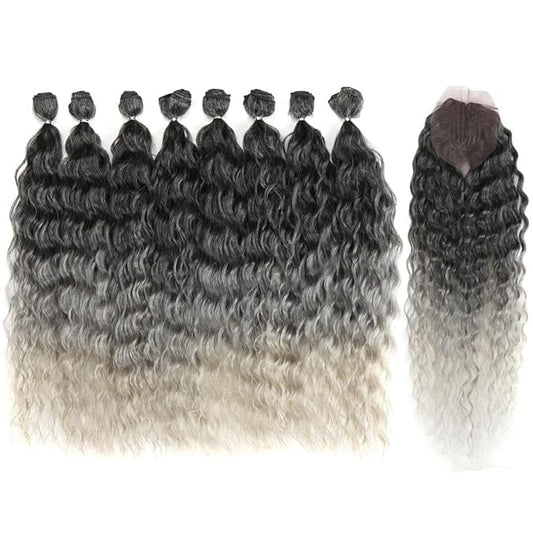 DÉBUT synthetic hair bundles with simple closure weave bundles with frontal swiss lace 9pcs Water Wave 20 inch 240g high temperature fiber