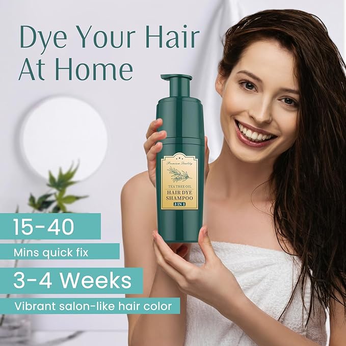 Brown Hair Dye Shampoo 3 In 1, Instant Tea Tree Hair Color Shampoo Hair Dye for Women Men Dark Coffee, Champu Para Canas for Gray Reducing All Hair Types, Easy Use Last 3-4 Weeks Root Touch Up, 500 ml