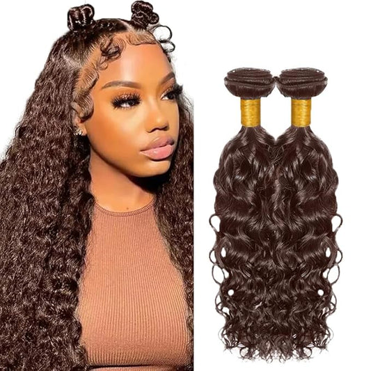 #4 Brown Bundles Human Hair Water Wave Bundles 30 32 Inch Human Hair Weave 2 Bundle Unprocessed Brazilian Virgin Hair Chocolate Water Wave Human Hair Extensions