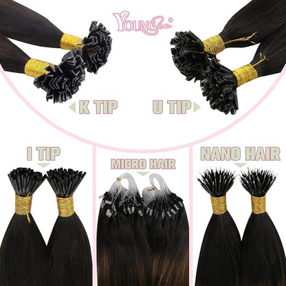YoungSee K Tip Hair Extensions Real Human Hair Balayage Ktip Extensions Ombre Dark Brown Roots to Blonde K Tips Human Hair Extensions for Long Hair 24Inch 50s/50g Pre Bonded Hair Extensions Add Length