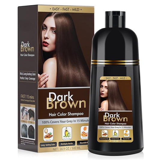 Dark Brown Hair Dye Shampoo, Hair Color Shampoo for Women, 3 in 1 Hair Dye for Gray Hair 100% Grey Hair Coverage/Instant/Herbal Ingredients 17.6 OZ