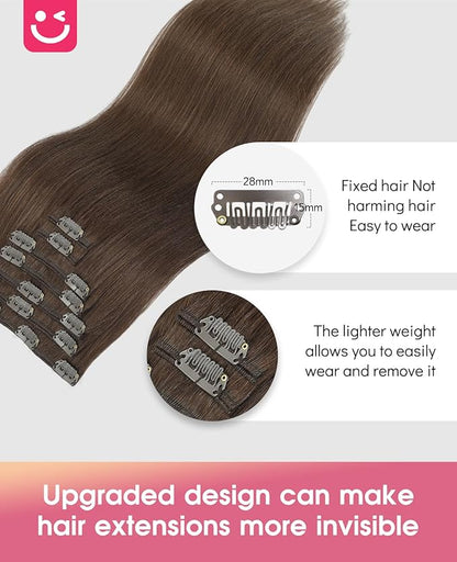 Youngsmile Human Hair Clip in Hair Extensions, Clip in Human Hair Extensions For Women, Soft Silk Straight Real Human Hair, 7 Pcs 20 Inch 120g, Color 4 Medium Brown(CLIP#4-20Inch)