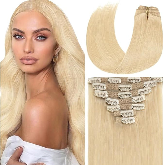 Loxxy 9A Grade Remy Human Hair Clip Ins Hair Extensions Full Head Thick Silky Straight Clip in Human Hair Double Weft Thicker 18 Inch #60A 120g 7 Pieces 16 clips