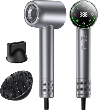 Hair Dryer, 160000 RPM High-Speed Ionic Low Noise Blow Dryer with Brushless Motor for Fast Drying, Thermo-Control Quiet Hair-Dryer with Diffuser and Nozzle for Home Travel Salon