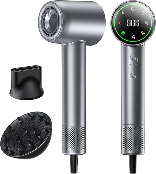 Hair Dryer, 160000 RPM High-Speed Ionic Low Noise Blow Dryer with Brushless Motor for Fast Drying, Thermo-Control Quiet Hair-Dryer with Diffuser and Nozzle for Home Travel Salon