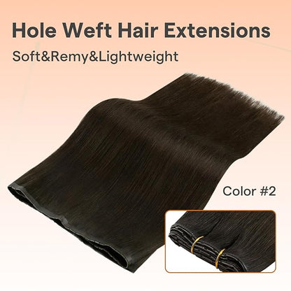 Full Shine Butterfly Weft Hair Extensions Invisible Pu Hole Extensions Remy Hair Color Dark Brown Genius Weft Extensions 24 Inch Hair Extensions For Women 100 Grams