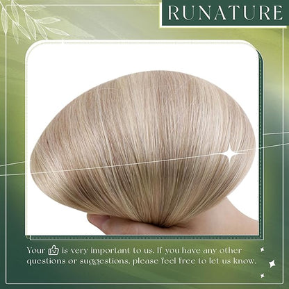 RUNATURE 22 Inch Nano Bead Hair Extensions Human Hair Ombre Ash Blonde Mix Light Blonde Fading to Platinum Blonde Remy Nano Extensions Human Hair Silky Nana Link Human Hair Extensions 50g 50s