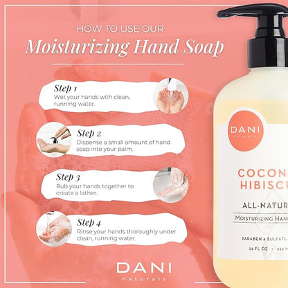 Naturals Moisturizing Hand Soap – Coconut Hibiscus Scent, Hydrating, Sulfate-Free & Paraben-Free, 12 Oz Bottle with Pump, Gentle Cleansing for Dry Skin