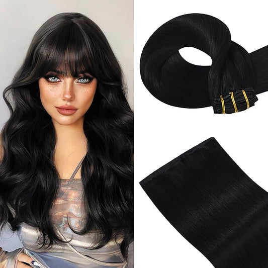 Black Clip in Hair Extensions Real Human Hair 18 Inches 7pcs Jet Black Human Hair Extensions 85g #1 Silky Straight 100% Human Hair Clip in Extensions