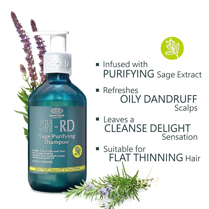 SH-RD Sage Purifying Shampoo for Oily Scalp | Deep Cleansing, Rebalancing, Hydrating Scalp Shampoo for Dandruff | for Flat Hair & All Hair Types | Sulfate-, Silicone-Free, Oil Control - 6.76oz/200ml