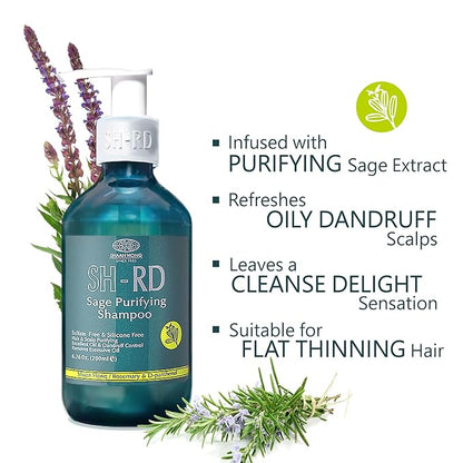 SH-RD Sage Purifying Shampoo for Oily Scalp | Deep Cleansing, Rebalancing, Hydrating Scalp Shampoo for Dandruff | for Flat Hair & All Hair Types | Sulfate-, Silicone-Free, Oil Control - 6.76oz/200ml