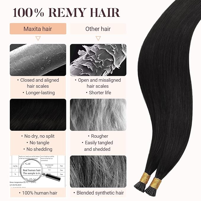 MAXITA I Tip Hair Extensions Human Hair,Natural Black 100g/100s 14 Inch, Comfortable Wear, 100% Remy Human Hair, Real Human Itip Keratin Hair Extensions