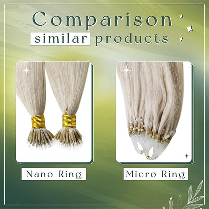 RUNATURE Blonde Nano Bead Hair Extensions Human Hair Silky Nano Beads Human Hair Extensions Straight Nano Link Extensions Human Hair Pre Bonded Human Hair Extensions Nano Ring 18 Inch 50g 50s
