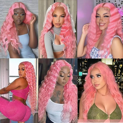 Pink Deep Wave Bundles Human Hair Light Pink Bundle Niegmeag Virgin Soft and Skily Remy Hair 3 Bundles 14 16 18 Inch Double Weft Hair Weave