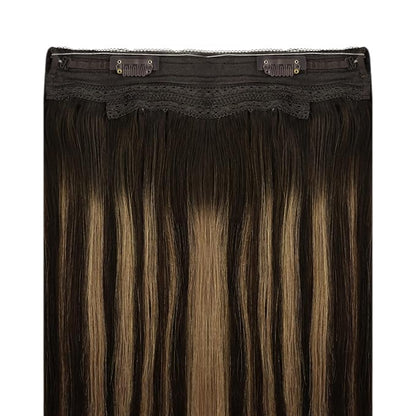 YoungSee Wire Human Hair Extensions Balayage Real Hair Wire Extensions Invisible Fish Wire Hair Extensions Balayage Chocolate Brown Mix Caramel Blonde Balayage Softness Hair Extensions 16Inch 80G