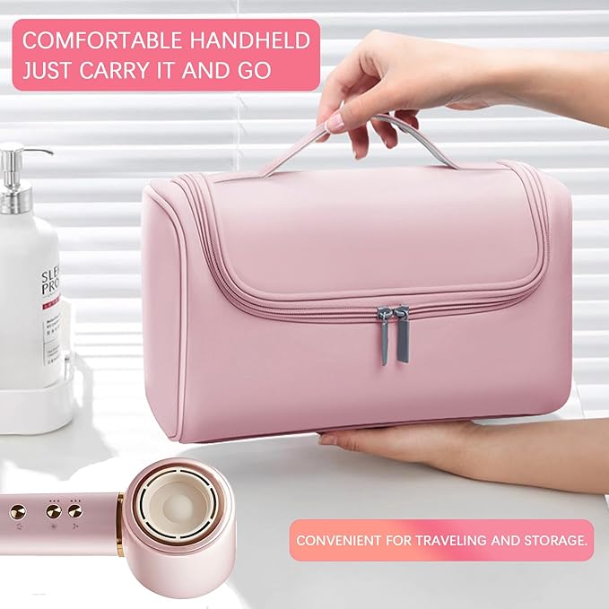 Makeup Bag for Blow Dryer Brush, Large Capacity Organizer Storage Bag for Hair Styler, Hot Air Brush, Curling Iron & Beauty Accessories, Portable Cosmetic Case for Women (Pink)