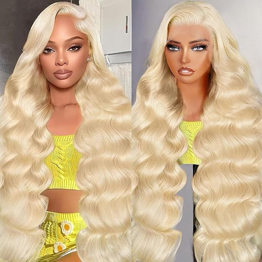 XZZ 26 Inch 613 13x6 Lace Front Wig Human Hair 220 Density Blonde Wig Human Hair Pre Plucked 613 HD Lace Frontal Wig 613 Loose Deep Wave Wig Human Hair Glueless Wigs for Women