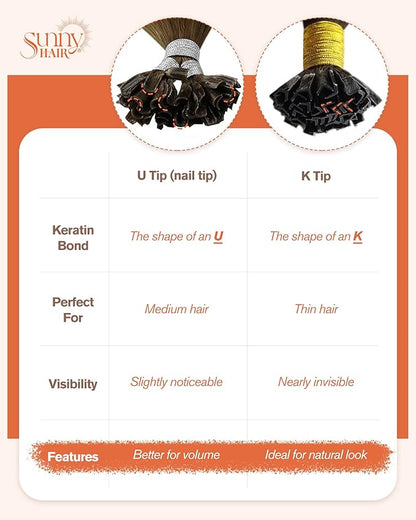 Sunny Hair U Tip Hair Extensions Human Hair Black K Tip Hair Extensions Real Human Hair Black Ktip Human Hair Extensions Straight Tip for Women Pre Bonded Fit Any Occasion 16inch 50g