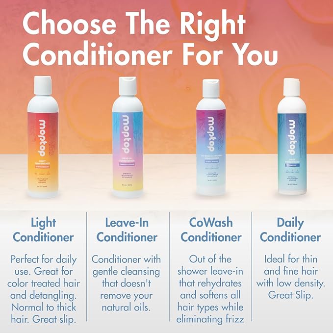 MopTop Light Conditioner – Lightweight Hair Moisturizer to Enhance Moisture & Reduce Frizz, Sulfate & Paraben Free Hair Care for All Hair Types – Thin, Straight, Wavy, Curly (Citrus Medley, 8oz)