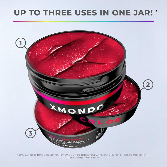 XMONDO Color Pink + Red Shade Shift Color Depositing Mask & Semi-Permanent Hair Dye | Infused with Bond Boosters & Hyaluronic Acid to Nourish, Revitalize & Repair, Vegan Formula, 8 Fl Oz 1-Pack