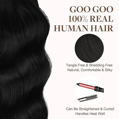 GOO GOO Tape in Hair Extensions Human Hair, 1 Jet black, 24inch 30g 10pcs, Skin Weft Seamless Invisible, Silky Straight with Thick Ends, Remy Human Hair