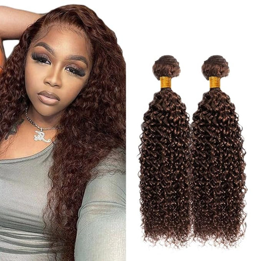 #4 Brown Bundles Human Hair Curly Bundles 32 34 Inch Human Hair Weave 2 Bundle Unprocessed Brazilian Virgin Hair Chocolate Curly Human Hair Extensions