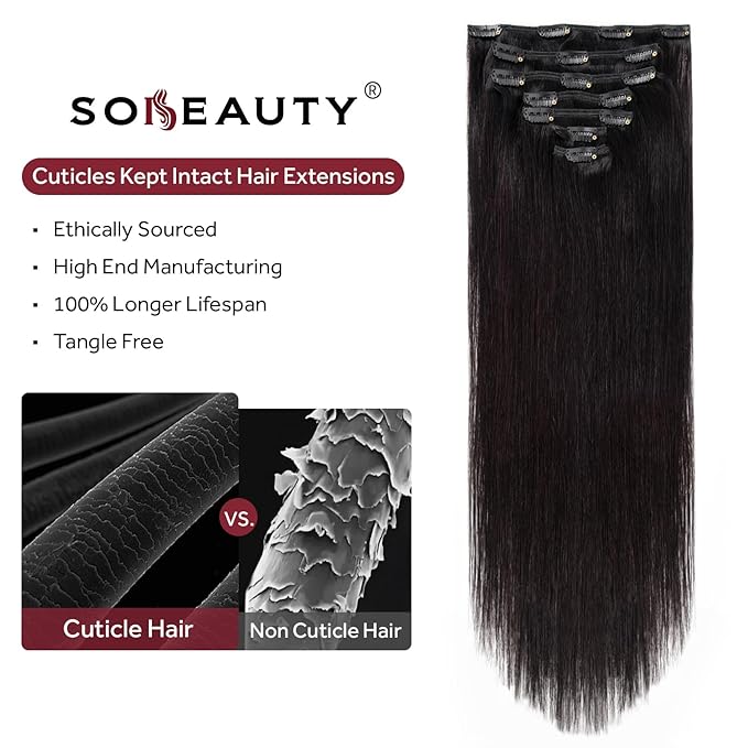 Clip in Hair Extensions Real Human Hair, Remy Hair Clip in Extensions Human Hair, Natural Black 100% Human Hair Extensions for Women #1B 22Inch 120G 7PCS