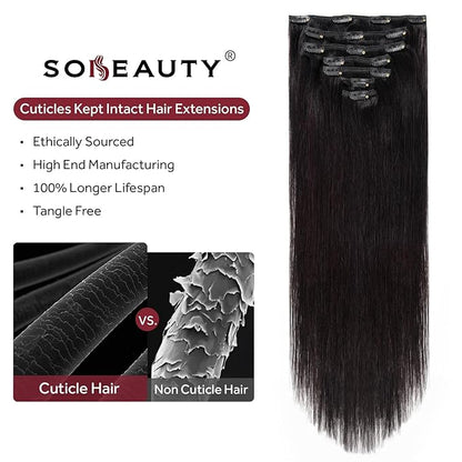 Clip in Hair Extensions Real Human Hair, Remy Hair Clip in Extensions Human Hair, Natural Black 100% Human Hair Extensions for Women #1B 22Inch 120G 7PCS