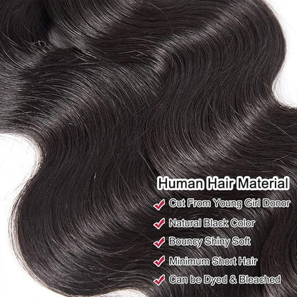 Body Wave Human Hair 3 Bundles (16 16 16) 100% Unprocessed Brazilian Virgin Human Hair Extensions Brazilian Body Wave Weave Bundles Soft and Silky Natural Black Wavy Hair Quick Weave Bundle for Women