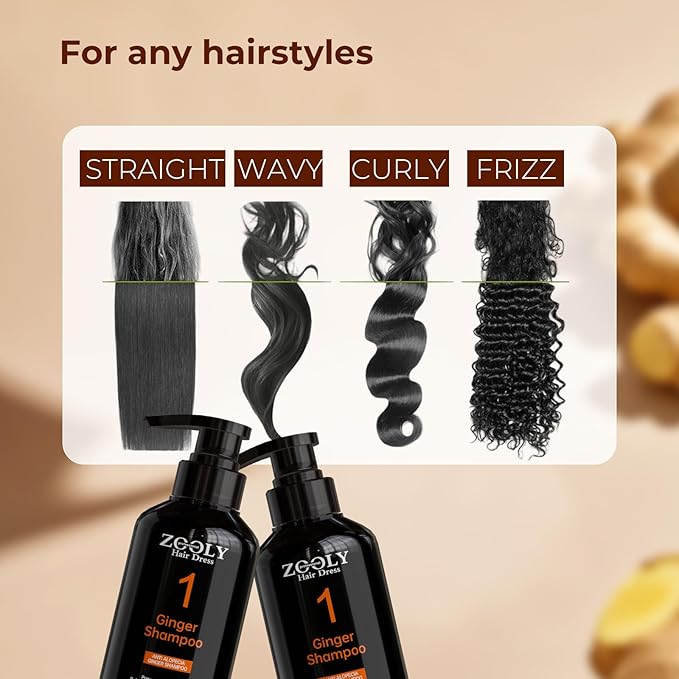 Ginger Shampoo with Zingiber Officinale Root, Preventing Hair Loss, for Men & Women, Scalp Therapy, 10.15 Fl Oz Each, Pack of 2