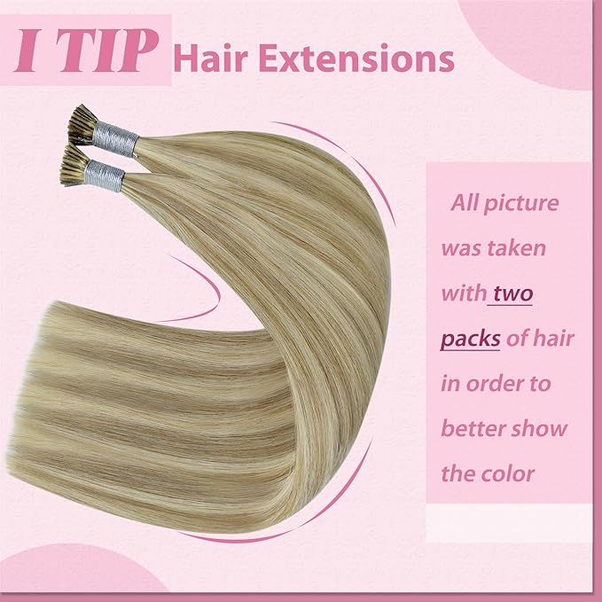 YoungSee I Tip Hair Extensions Human Hair Brown I Tips Hair Extensions Real Human Hair Light Brown with Blonde Highlight Tip Hair Extensions Real Human Hair Short Hair Extensions 14 Inch 80s 50g