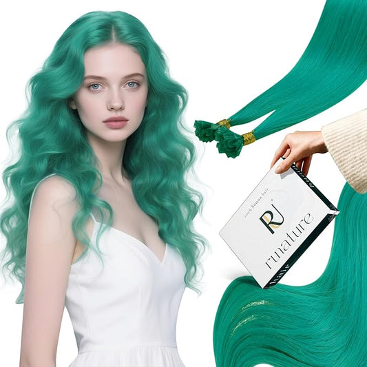 RUNATURE U Tip Hair Extensions Human Hair Teal K Tip Hair Extensions Real Human Hair 16 Inch Keratin Tip Extensions Hot Fusion Remy Hair for Kids Highlight 20g 25s