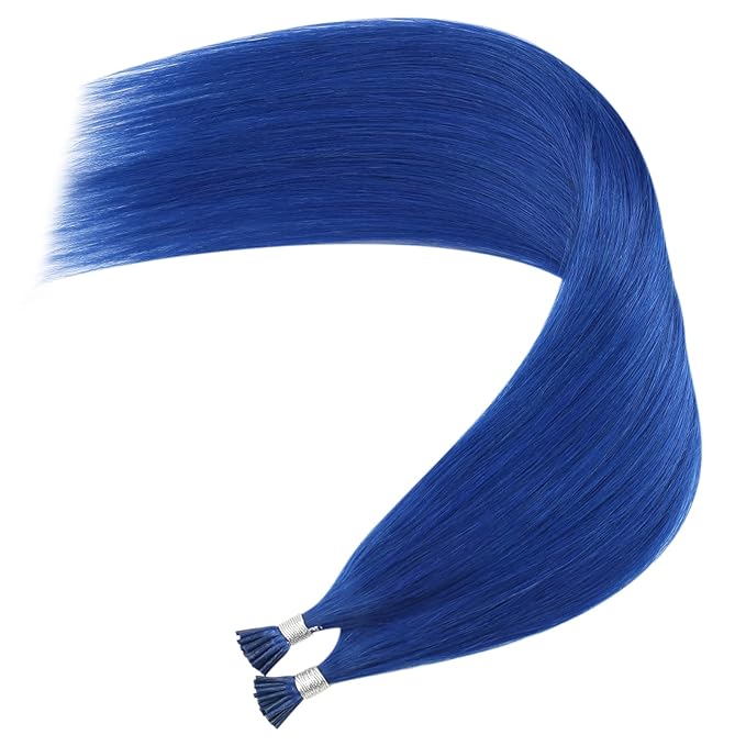 YoungSee Blue I Tips Hair Extensions 25g Blue I Tip Extensions 16 Inch Colorful Hair Extension I Tip 40s Blue Human Hair Extensions I Tip for Women Tip Human Hair Extensions for Prom
