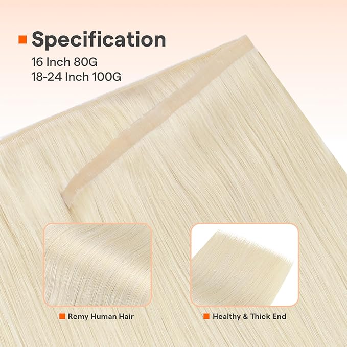 Full Shine Butterfly Weft Hair Extensions Color Platinum Blonde Extensions Hand Tied Weft Extensions 16 Inch Inviisble Pu Hole Weft Remy Straight Hair Weft Micro Ring Add Volume 80G